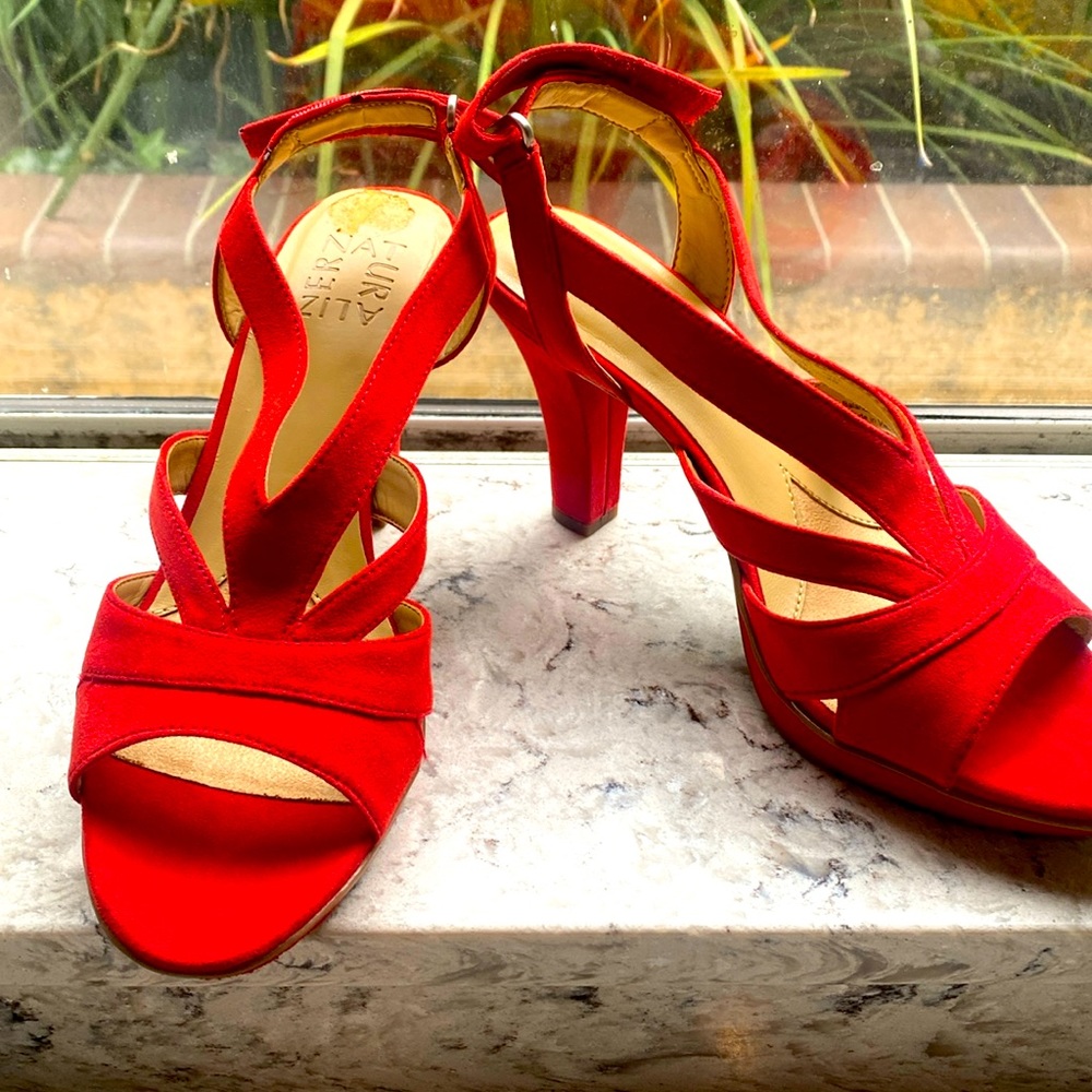 Naturalizer Red Suede Open Toes Heels Size 8